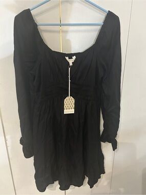 Beyond Words Black Long Sleeve Empire Waist Dress 100% Rayon